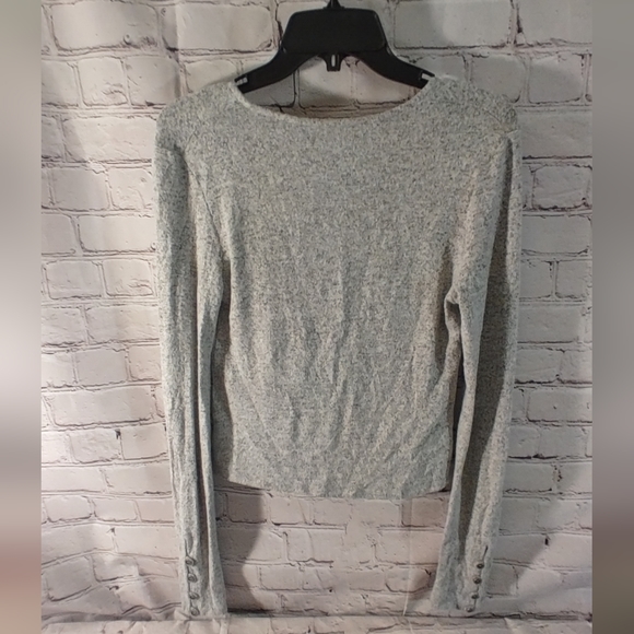 Free People Twist Front Crop Heather Grey Sweater S - Picture 2 of 13
